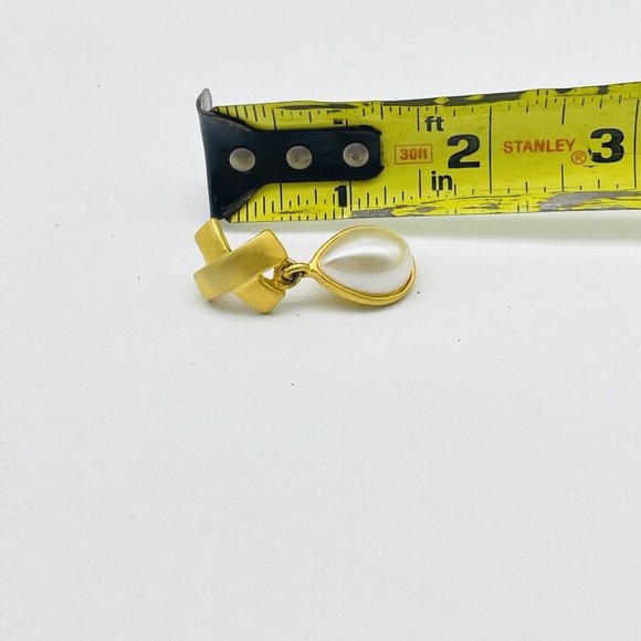 Faux Pearl Drop Earrings Brushed Gold Tone X Glam Bling Sparkle Holiday Party - Picture 3 of 7